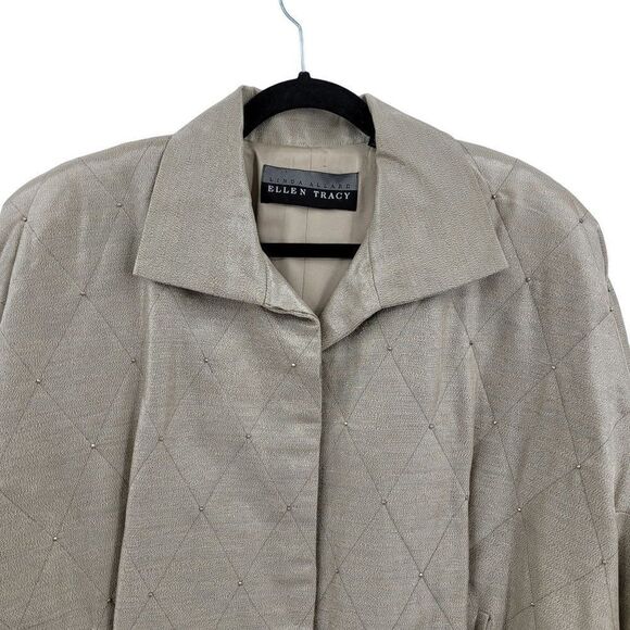 Vintage 80's Linda Allard Jacket Linen Formal Quilted Metallic Gold Bomber S - Picture 7 of 12